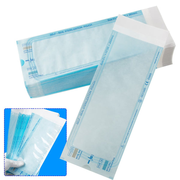 Bolsa de esterilización con autosellado de 200 Uds., herramientas para uñas azul claro, 3,54x10''
