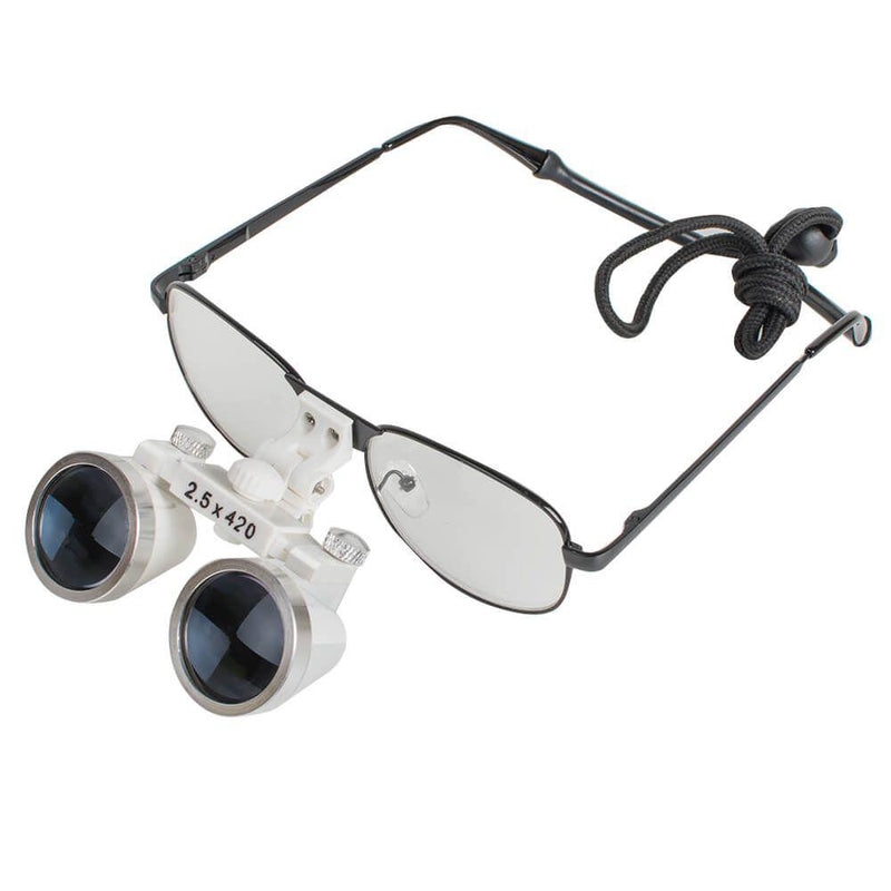 Occhialini binoculari medici chirurgici odontoiatrici 2.5X 420mm lente di ingrandimento in vetro ottico con struttura in metallo