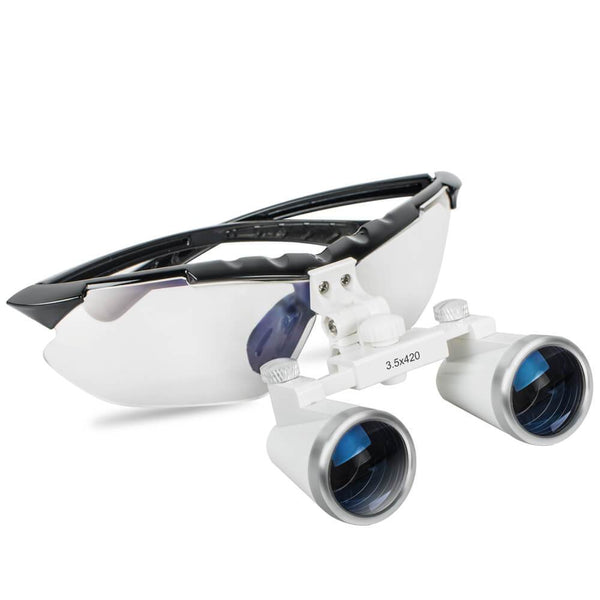 Lupas binoculares médicas quirúrgicas dentales Lupa de vidrio óptico de 3.5X 420 mm con marco negro