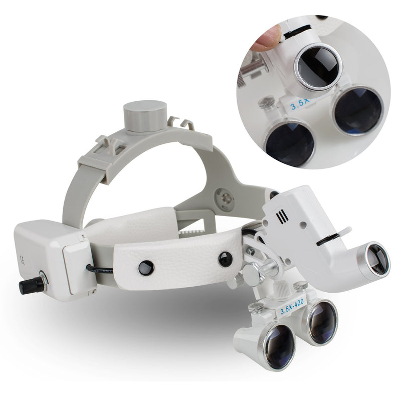 Tandheelkundige verrekijker loepbrillen Hoofdband Vergrootglas met LED-licht 3.5X-420 Optisch