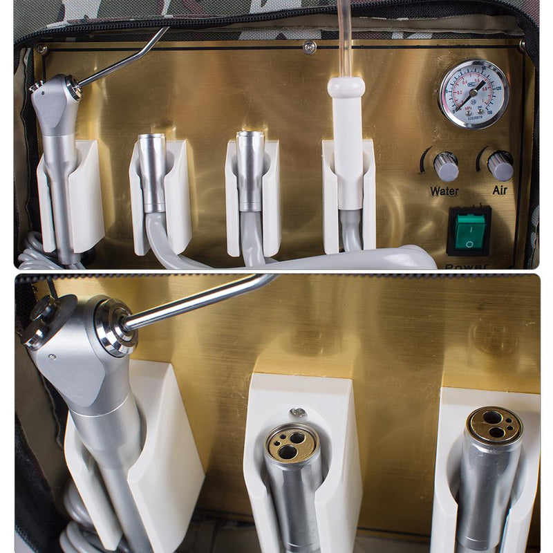 4-gaats draagbare tandheelkundige eenheid met luchtcompressor-zuigsysteem 3-weg spuit