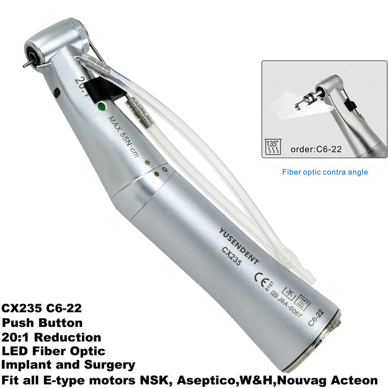 Dental 20:1 Implant Fiber Optic LED Contra Angle Low Speed Handpiece