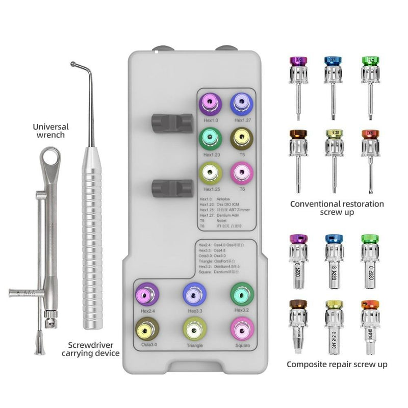 Dental Implant Restoration Kit Color Torque Wrench Ratchet 10-70 NCM with 12 Piece Screwdriver