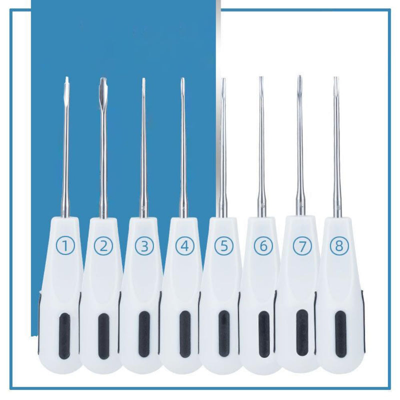 8pcs Dental Extracting Apical Root Elevator Stainless Steel Surgical Luxating Lift Elevator Plastic Handle Instruments