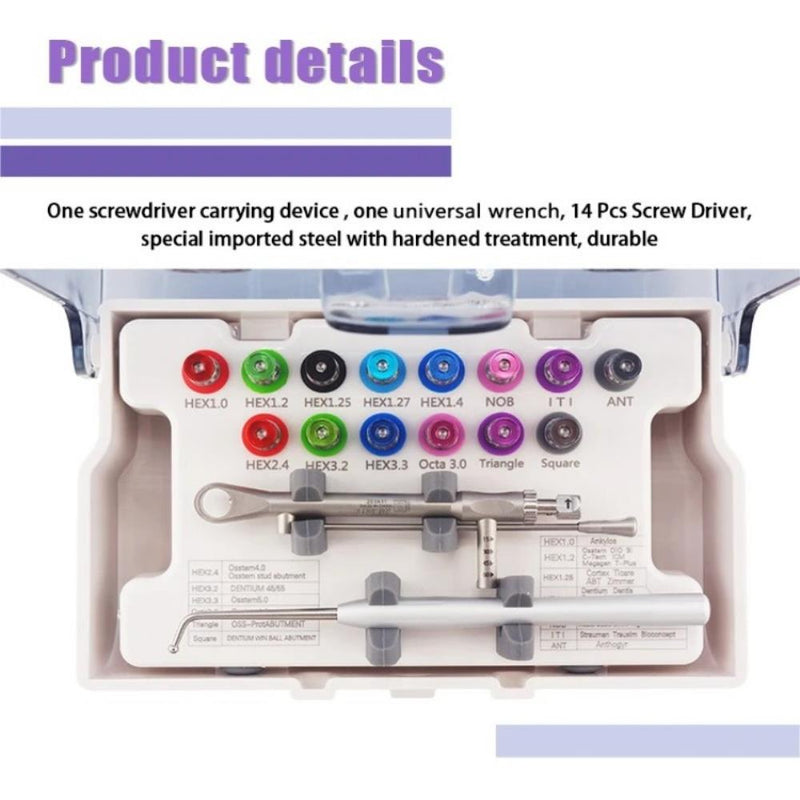 Dental Implant Restoration Tools Universal Fixation Kit with 14-Piece Driver